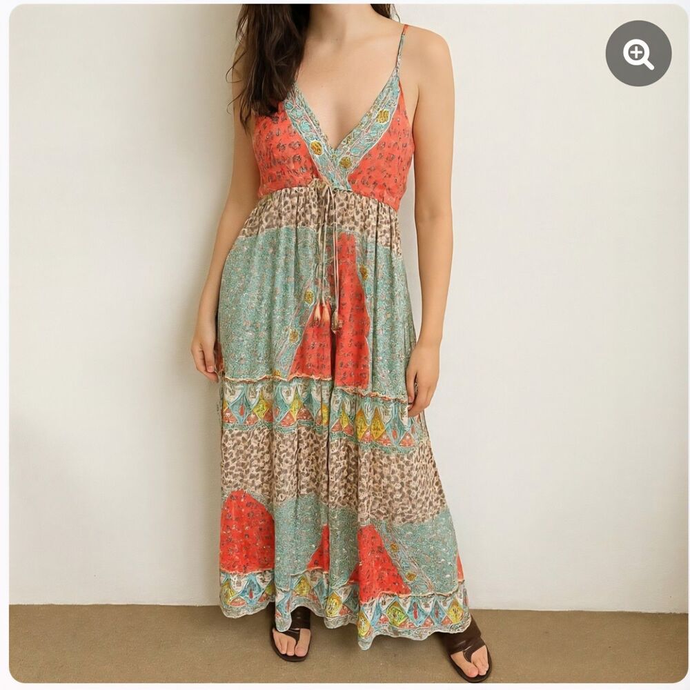 Z&L Europe Patchwork Multi Print Sleeveless Maxi Dress Medium Boho Granola Girl
